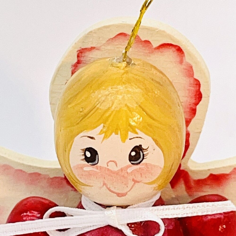 Vintage Christmas Ornament Red Wooden Star Angel Signed Dated 1986 Germany - Picture 2 of 12